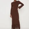 Francoise Fringed Knit Maxi Dress - Brown