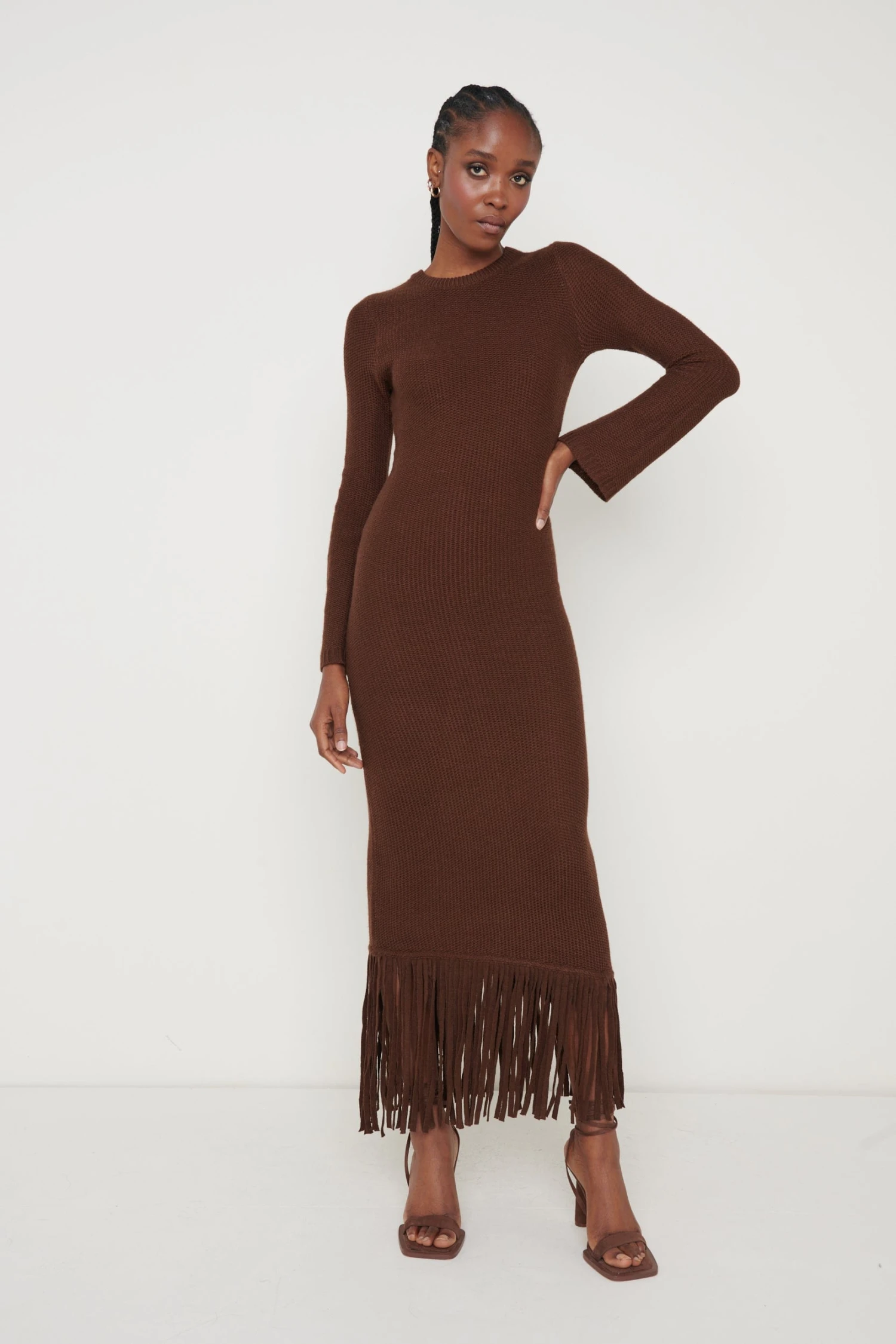 Francoise Fringed Knit Maxi Dress - Brown 3 Francoise Fringed Knit Maxi Dress - Brown