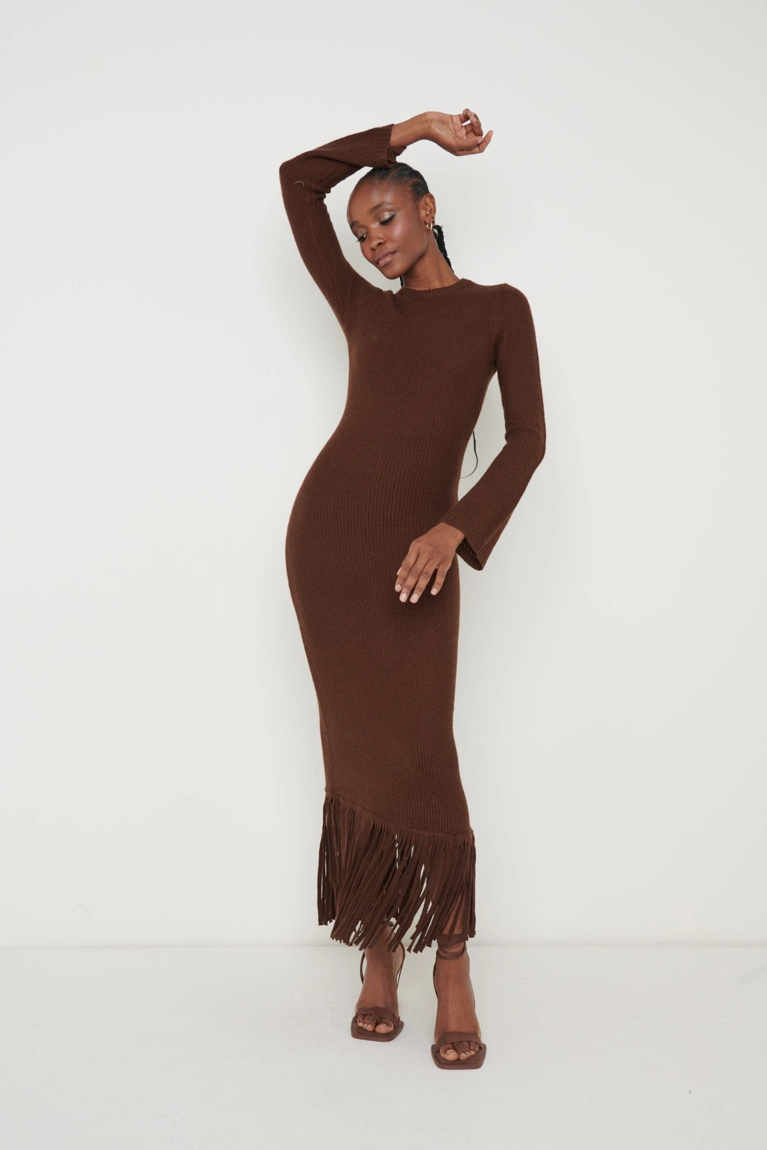Francoise Fringed Knit Maxi Dress - Brown 7 Francoise Fringed Knit Maxi Dress - Brown - Image 5