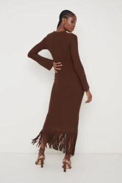 Francoise Fringed Knit Maxi Dress - Brown 10 Francoise Fringed Knit Maxi Dress - Brown -By Knitwear Shop Francoise Fringed Dress Brown 2617