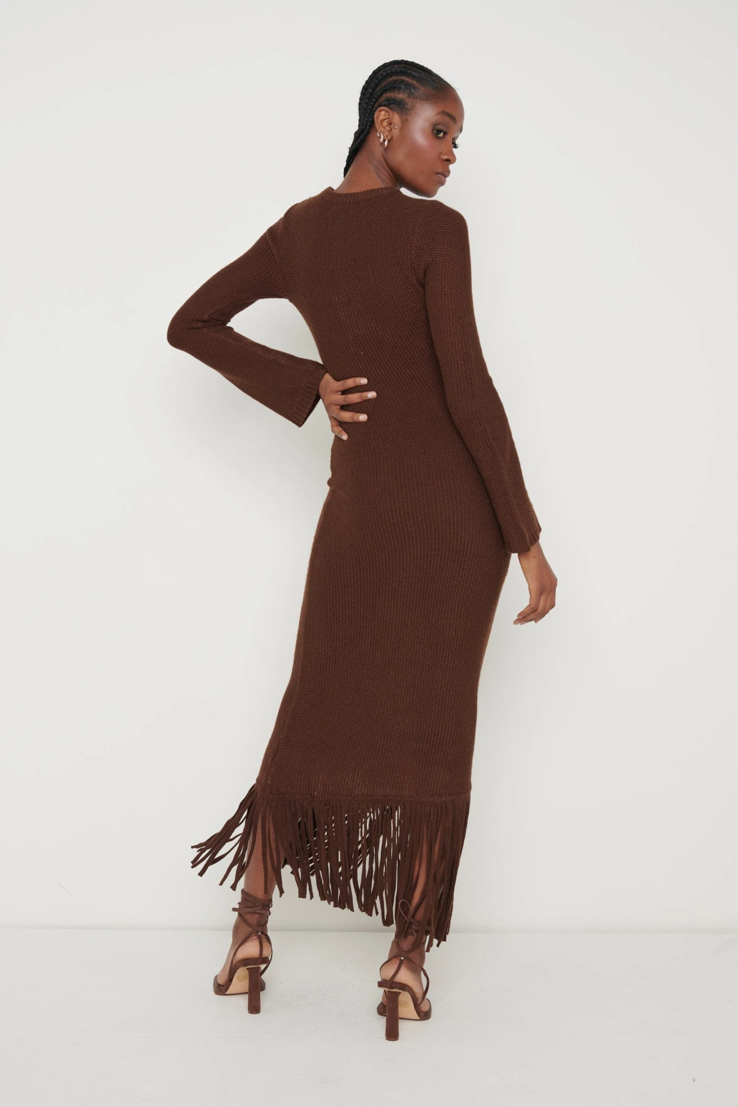 Francoise Fringed Knit Maxi Dress - Brown 5 Francoise Fringed Knit Maxi Dress - Brown - Image 3