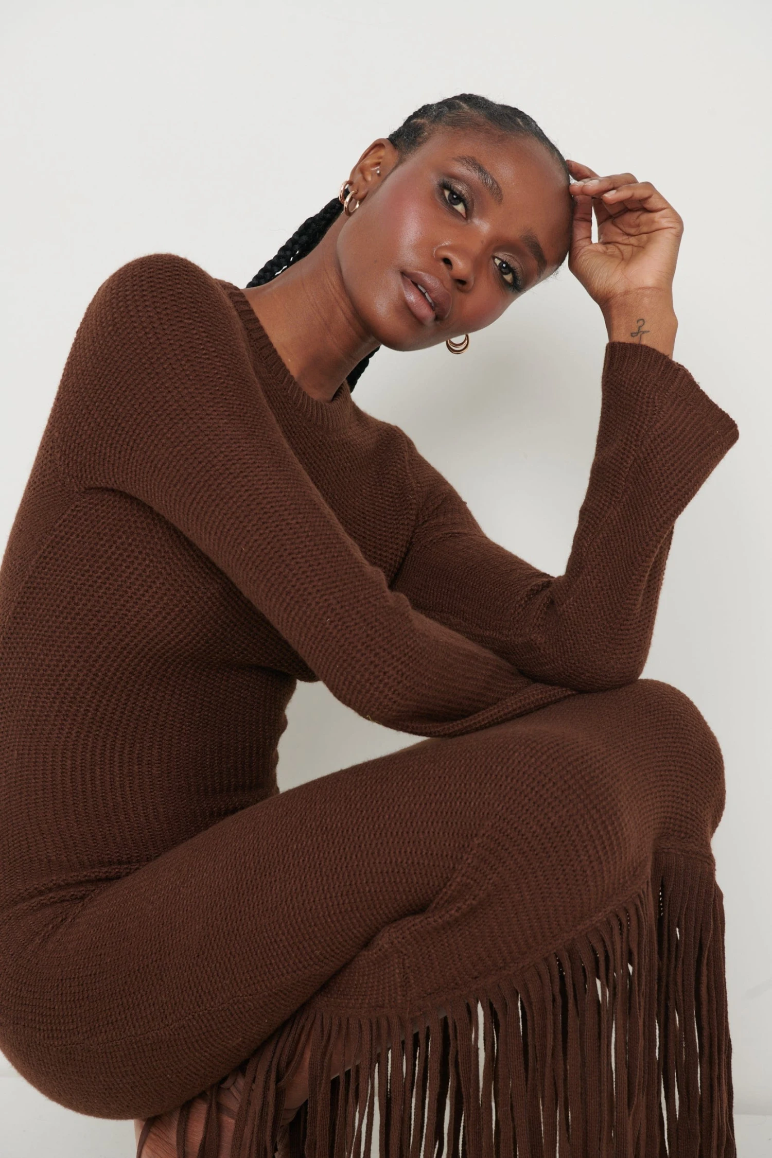 Francoise Fringed Knit Maxi Dress - Brown 6 Francoise Fringed Knit Maxi Dress - Brown - Image 4