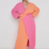 Frieda Knot Contrast Dress Curve - Orange And Pink -By Knitwear Shop Freida Knot Contrast Dress Pink Orange Curve 2294