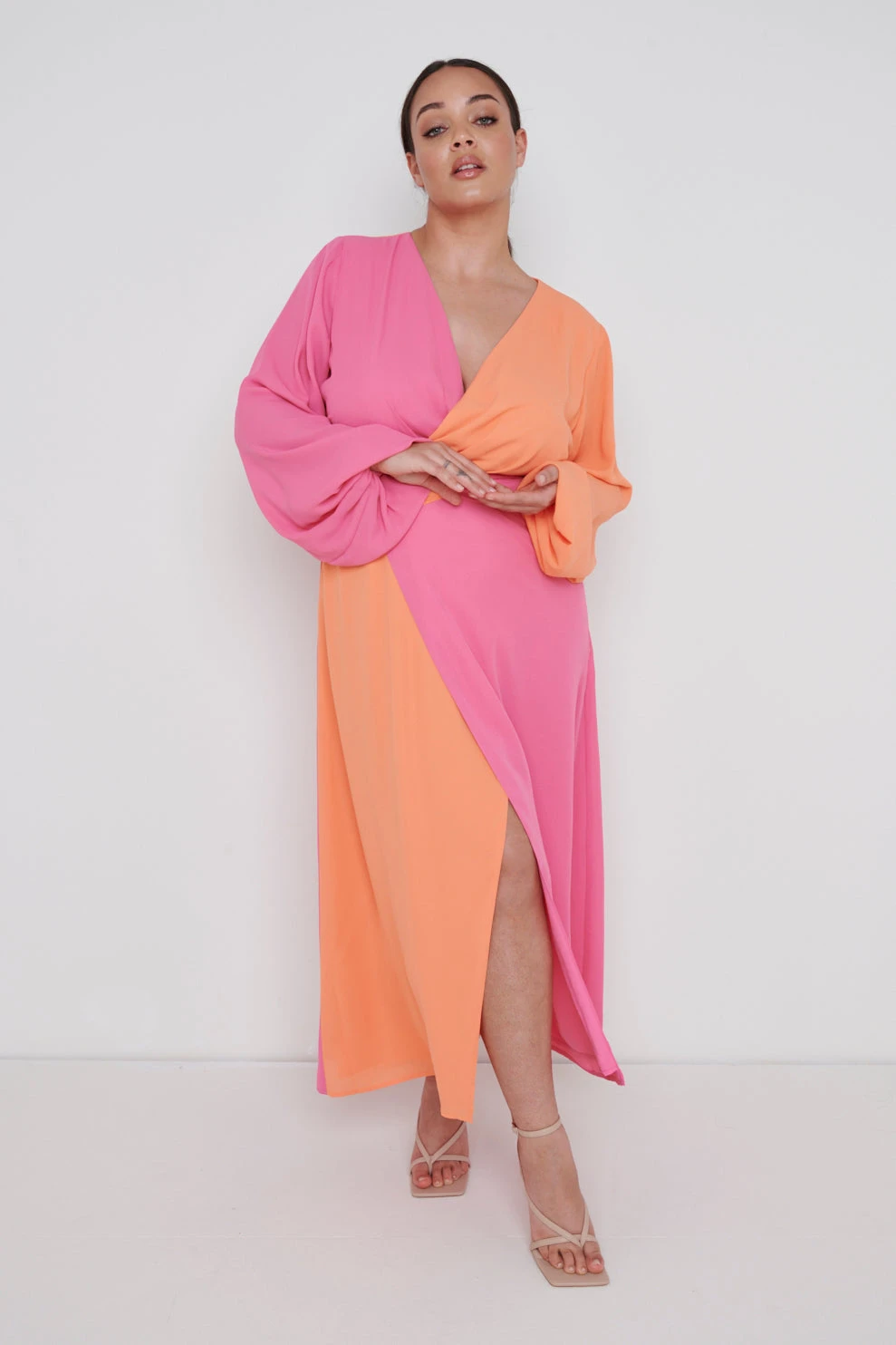 Frieda Knot Contrast Dress Curve - Orange And Pink 6 Frieda Knot Contrast Dress Curve - Orange And Pink - Image 4