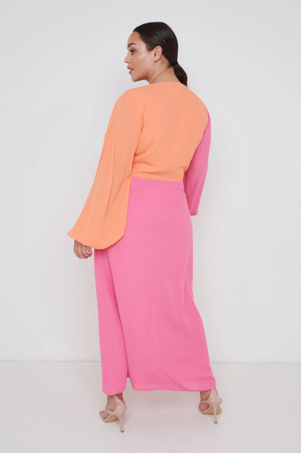Frieda Knot Contrast Dress Curve - Orange And Pink 5 Frieda Knot Contrast Dress Curve - Orange And Pink - Image 3