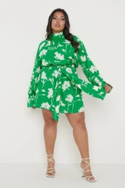 Hailee Printed Chiffon Dress - Green Floral -By Knitwear Shop Hailee Printed Dress Curve 1219