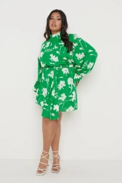 Hailee Printed Chiffon Dress - Green Floral -By Knitwear Shop Hailee Printed Dress Curve 1227