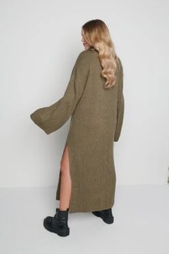 Hattie Ribbed Jumper Dress - Khaki -By Knitwear Shop Hattie dress green 1453