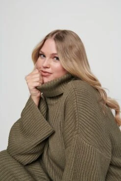 Hattie Ribbed Jumper Dress - Khaki -By Knitwear Shop Hattie dress green 1470