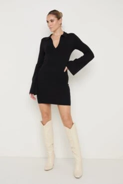 Hayden Mini Collared Knit Dress - Black -By Knitwear Shop Hayden Mini Dress Black 2497