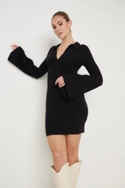 Hayden Mini Collared Knit Dress - Black -By Knitwear Shop Hayden Mini Dress Black 2512