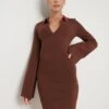Hayden Mini Collared Knit Dress - Brown -By Knitwear Shop Hayden Mini Dress Brown 2470