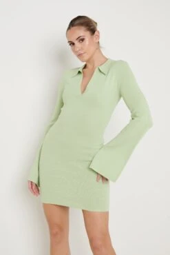 Hayden Mini Collared Knit Dress - Light Green 9 Hayden Mini Collared Knit Dress - Light Green -By Knitwear Shop Hayden Mini Dress Light Green 2105 1 min