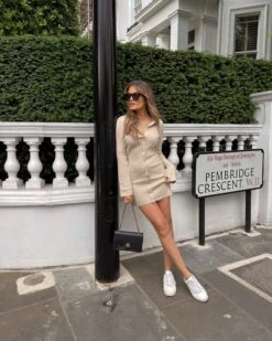 Elsa Mini Knit Button Dress- Beige