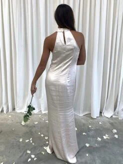 Raleigh High Back Halterneck Maxi Dress - Matte Oyster -By Knitwear Shop IMG 2104