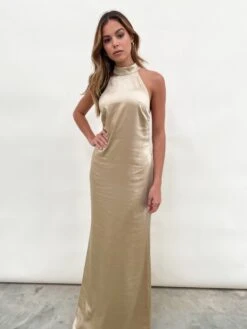 Raleigh High Back Halterneck Maxi Dress - Matte Bronze -By Knitwear Shop IMG 4895 3d4bd7a0 0ab9 4b77 bbb7 d02f17e27a42