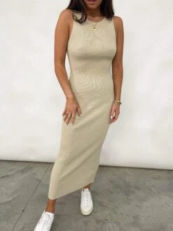 Billie Cut Out Midi Dress - Beige -By Knitwear Shop IMG 5661