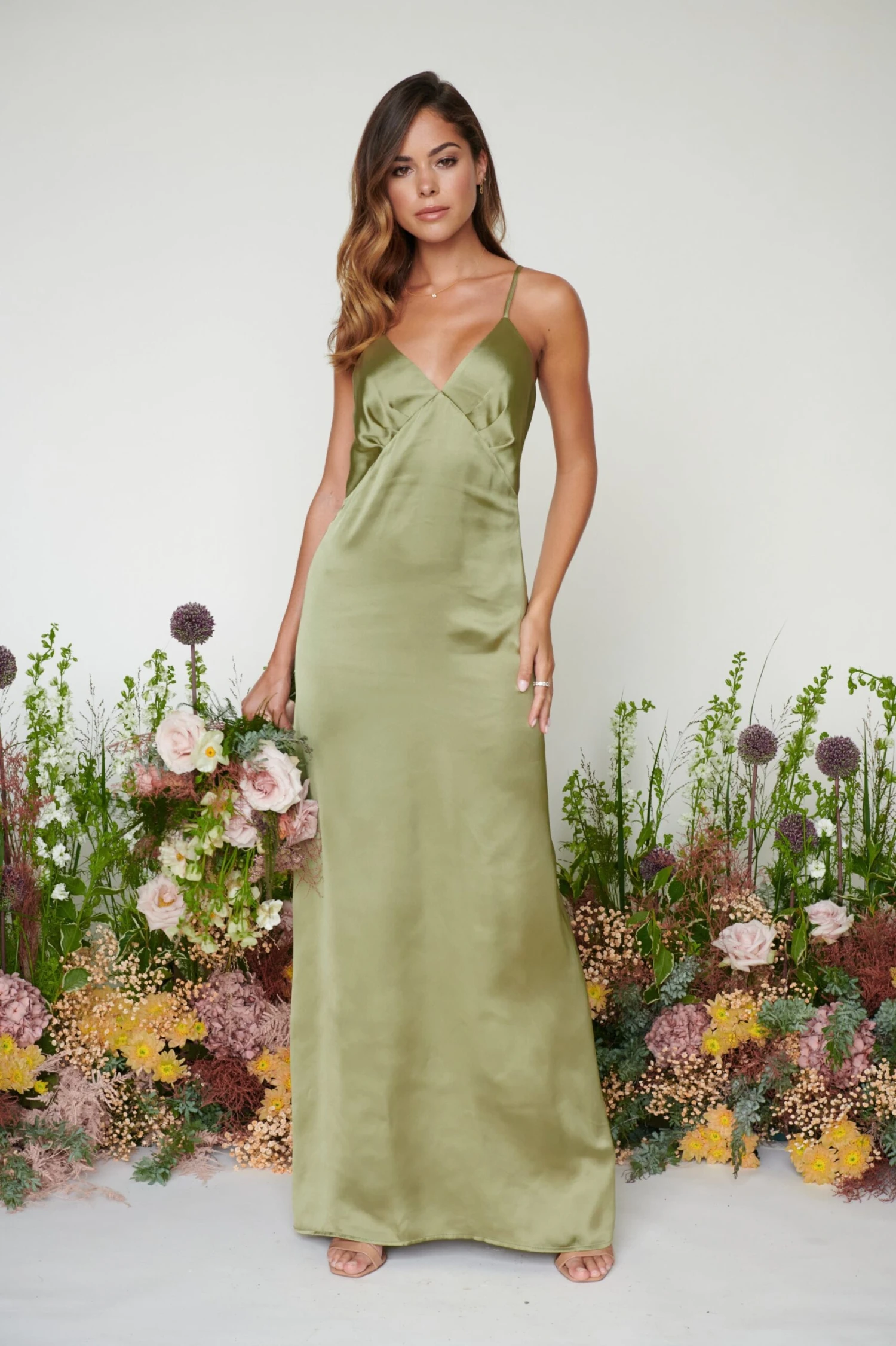 Ines Recycled Maxi Bridesmaids Dress - Matte Olive 3 Ines Recycled Maxi Bridesmaids Dress - Matte Olive