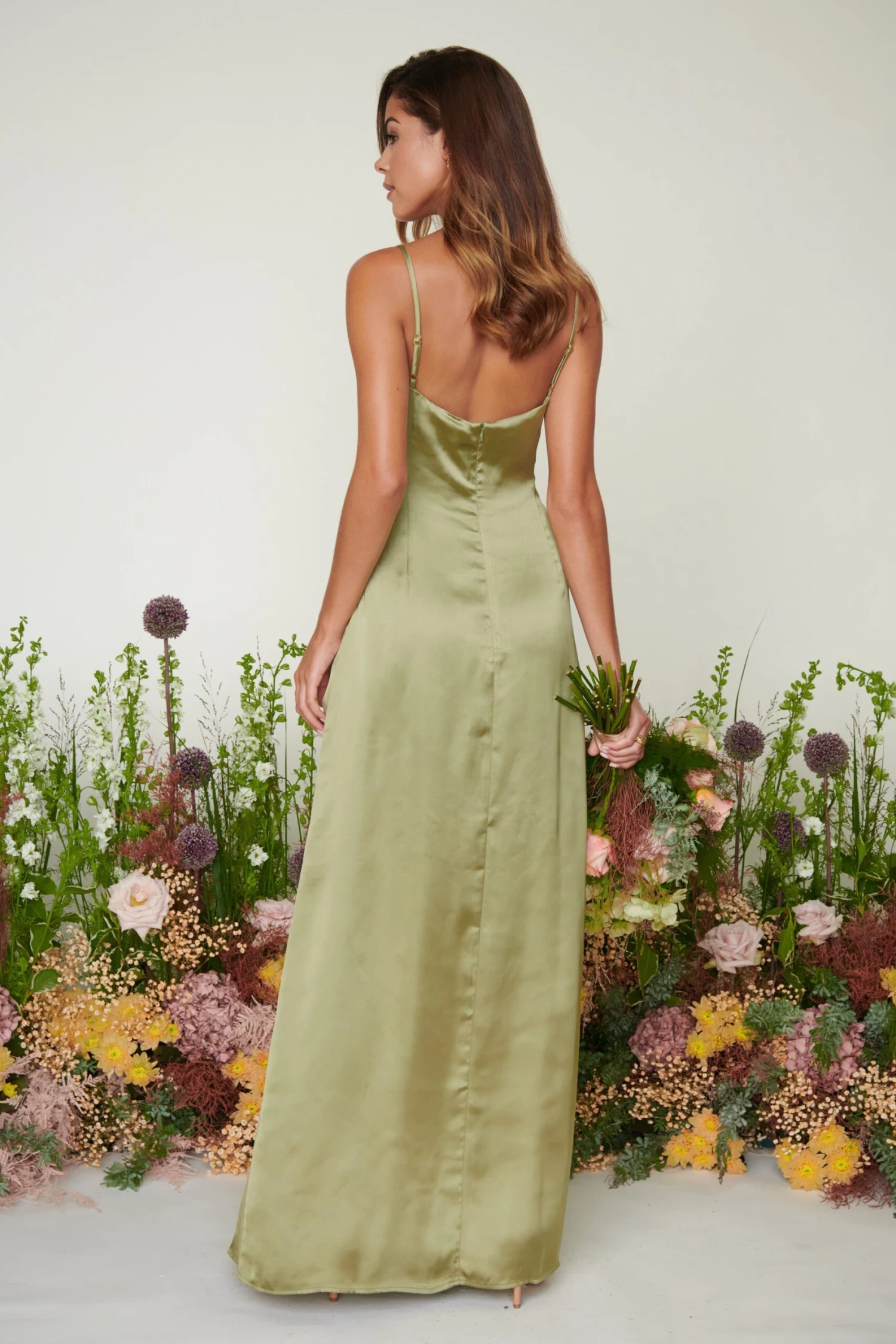Ines Recycled Maxi Bridesmaids Dress - Matte Olive 5 Ines Recycled Maxi Bridesmaids Dress - Matte Olive - Image 3