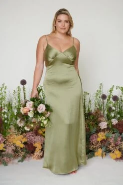 Ines Recycled Maxi Bridesmaids Dress - Matte Olive 10 Ines Recycled Maxi Bridesmaids Dress - Matte Olive -By Knitwear Shop Ines Maxi Olive Plus 1842