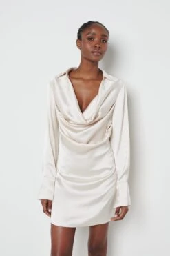 Iris Cowl Front Mini Dress - Oyster