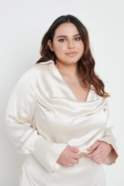 Iris Cowl Front Mini Dress - Oyster -By Knitwear Shop Iris mini dress oyster 2714