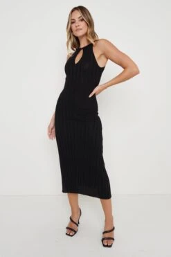 Isla Cut Out Midaxi Knit Dress - Black