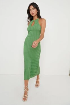 Isla Cut Out Midaxi Knit Dress - Green