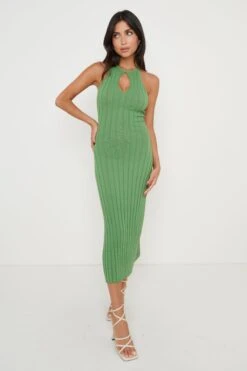 Isla Cut Out Midaxi Knit Dress - Green -By Knitwear Shop Isla Knit Dress Green 1871