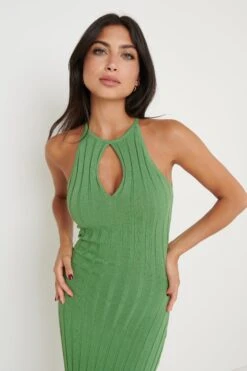 Isla Cut Out Midaxi Knit Dress - Green -By Knitwear Shop Isla Knit Dress Green 1886