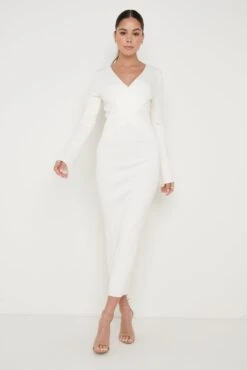 Jacklin Wrap Midaxi Dress - Cream -By Knitwear Shop Jacklin Wrap Midaxi Dress Cream 3030