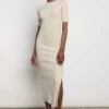 Jayla Knitted Slit Dress - Beige -By Knitwear Shop Jada 1193