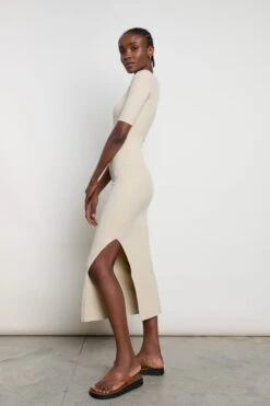 Jayla Knitted Slit Dress - Beige -By Knitwear Shop Jada 1200