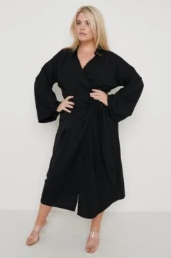 Janessa Wrap Dress - Black -By Knitwear Shop Janessa Black 3537