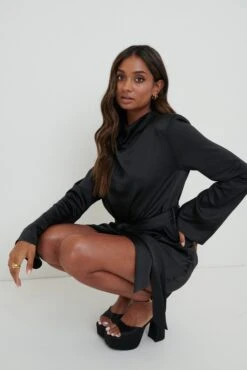 Jayda Cowl Neck Dress - Black -By Knitwear Shop Jayda Cowl Neck Dress Black 430