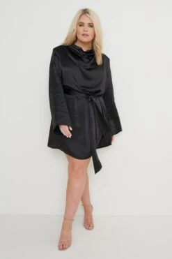 Jayda Cowl Neck Dress - Black -By Knitwear Shop Jayda Cowl Neck Dress Black Curve