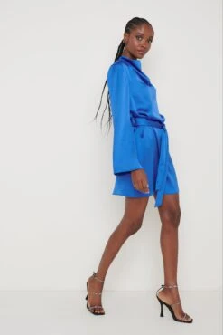 Jayda Recycled Cowl Neck Dress - Blue -By Knitwear Shop Jayda Cowl Neck Dress Blue 015