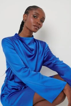 Jayda Recycled Cowl Neck Dress - Blue -By Knitwear Shop Jayda Cowl Neck Dress Blue 050