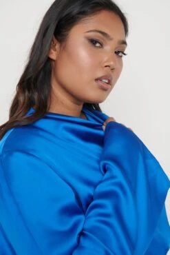 Jayda Recycled Cowl Neck Dress - Blue -By Knitwear Shop Jayda Dress blue Curve 2198