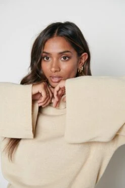 Jayda Knit Roll Neck Dress - Beige -By Knitwear Shop Jayda Roll Neck Beige 3981