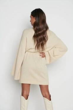 Jayda Knit Roll Neck Dress - Beige -By Knitwear Shop Jayda Roll Neck Beige 3993