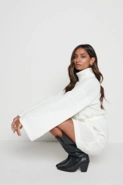 Jayda Knit Roll Neck Dress - Cream -By Knitwear Shop Jayda Roll Neck Cream 4050