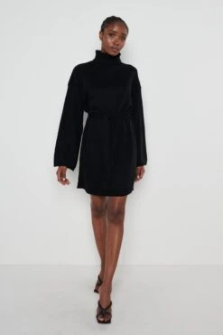 Jayda Knit Roll Neck Dress - Black -By Knitwear Shop Jayda roll neck dress black 5758