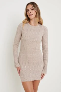 Jayla Long Sleeve Knit Dress - Beige -By Knitwear Shop Jayla Space Dye Dress Beige 2131