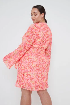 Jessica Wrap Mini Dress Curve - Orange And Pink Floral -By Knitwear Shop Jessica Wrap Mini Orange Pink Floral Curve 1904 7ac580fd 02cf 42f7 9092 583c4f4961dc
