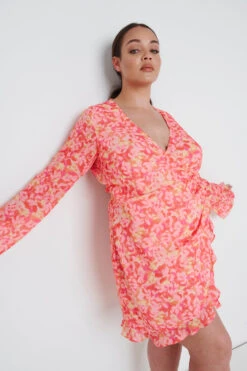 Jessica Wrap Mini Dress Curve - Orange And Pink Floral -By Knitwear Shop Jessica Wrap Mini Orange Pink Floral Curve 1941 905c2e22 f6f6 4ff0 a87c 52e9f649b05c