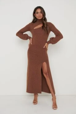 Jolie Cut Out Knit Dress - Chocolate Brown 11 Jolie Cut Out Knit Dress - Chocolate Brown -By Knitwear Shop Jolie Knit Dress Brown 1325