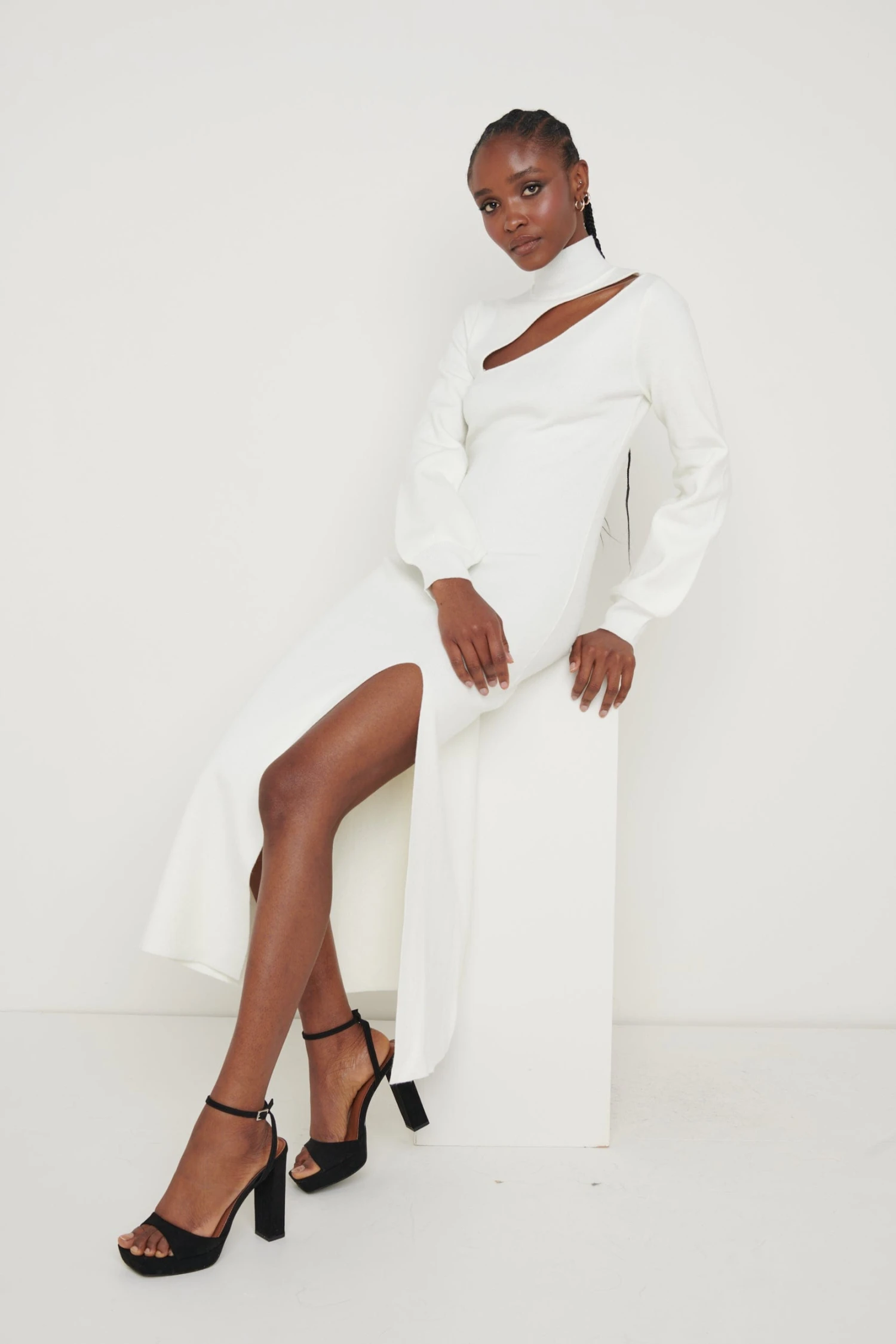 Jolie Cut Out Knit Dress - Cream 4 Jolie Cut Out Knit Dress - Cream - Image 2