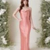 Keisha Maxi Bridesmaid Dress - Matte Apricot Pink -By Knitwear Shop KESHIA SATIN APRICOT 2739