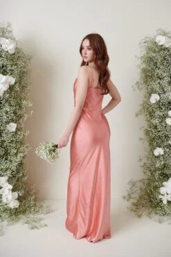 Keisha Maxi Bridesmaid Dress - Matte Apricot Pink -By Knitwear Shop KESHIA SATIN APRICOT 2783